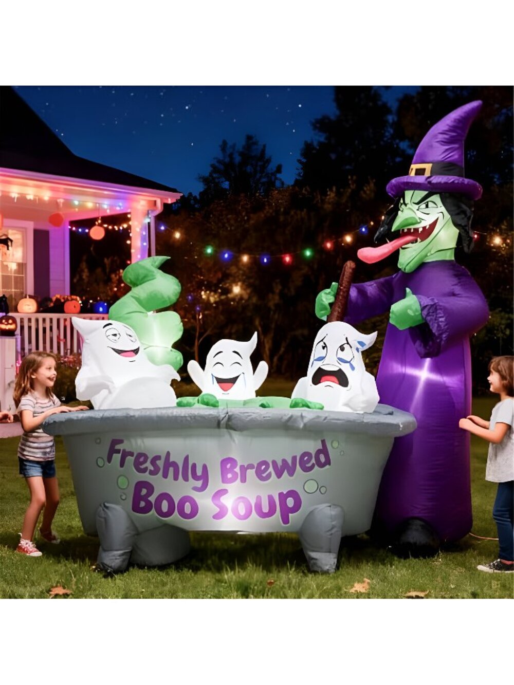 6FT Halloween Inflatable Witch Cauldron & 3 Ghosts